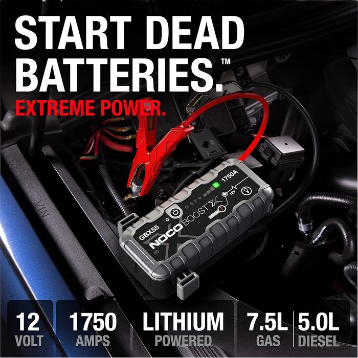 NOCO Boost X GBX55: Портативний пусковий пристрій (Powerbank) – 1750A, 12V, для бензинових двигунів до 7.5L та дизельних до 5.0L