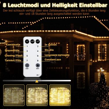 Світлодіодна LED стрічка-шланг 20м (300 LED), водонепроникна гірлянда з пультом, таймером та диммером для вулиці та дому, теплий білий колір