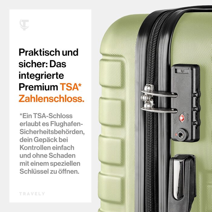 Валіза Travely XL з полікарбонату, велика (77 см), 100л, з TSA-замком та колесами, колір туманно-зелений