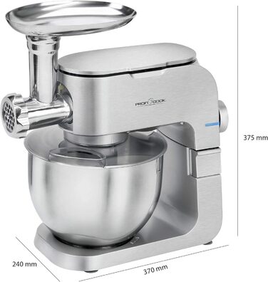 Кухонна машина 2в1 ProfiCook PC-KM 1151 з м'ясорубкою, 1300 Вт, 6,5 л, алюмінієвий корпус, 8 швидкостей, нержавіюча чаша, комплект насадок