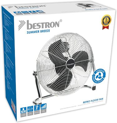 Підлоговий вентилятор Bestron у ретро-стилі, 45 см, 100 Вт, мідний, 3 швидкості, регульований кут нахилу