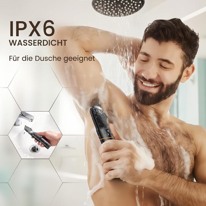 Електричний тример для тіла MAXGROOM 5-в-1 для чоловіків: інтимний, для бороди, тіла, пахв, з док-станцією, водонепроникний (IPX6), LED-дисплей, 120 хв роботи, чорний