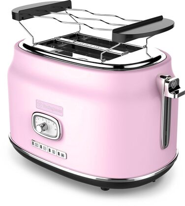 Тостер Westinghouse Retro Pink, 2 тости, широкі слоти, підставка для підігріву, 815 Вт