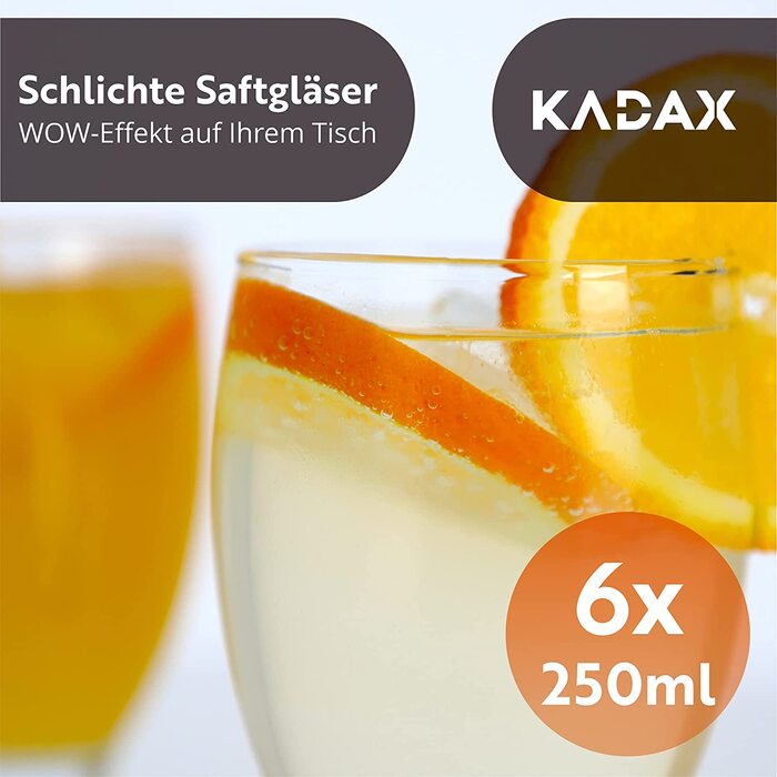 Набір склянок KADAX Marie 250 мл, 6 шт, прозорі склянки з товстими стінками, склянки для води, соку, лимонаду, декоративні склянки на ніжці