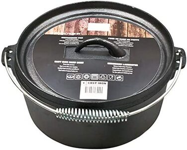 Чавунний казан Spetebo Dutch Oven 25 см з ручкою для відкритого вогню, каструля для приготування на багатті