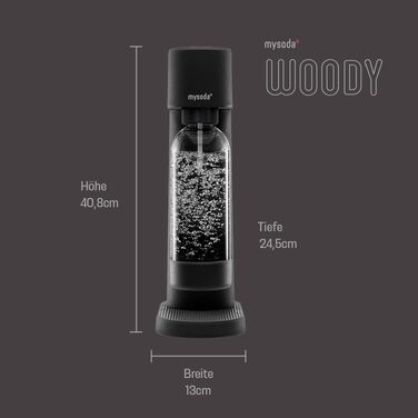 Сифон для газування води Mysoda Woody Wassersprudler (Pigeon), чорний, з CO2-циліндром