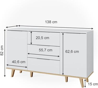 Комод Vicco Nautica білий/антрацит, 138x82 см, 3 шухляди