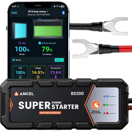 Бустер для автомобіля ANCEL BS200: автоматичний пусковий пристрій (Jump Starter) з конденсатором, 700А, монітор стану та підтримка акумулятора, чорний
