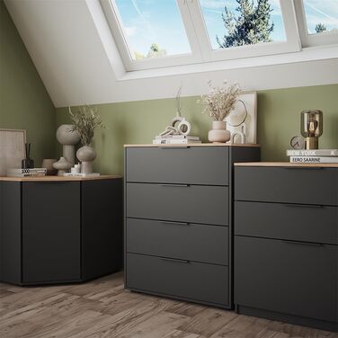 Комод Vicco Betti антрацит/сонома, 80x102 см, 4 шухляди