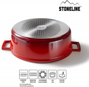 Жаровня Stoneline для індукції 32 см, 6,6 л, з кришкою, алюмінієва каструля з кам'яним покриттям, для духовки, червона рубінова