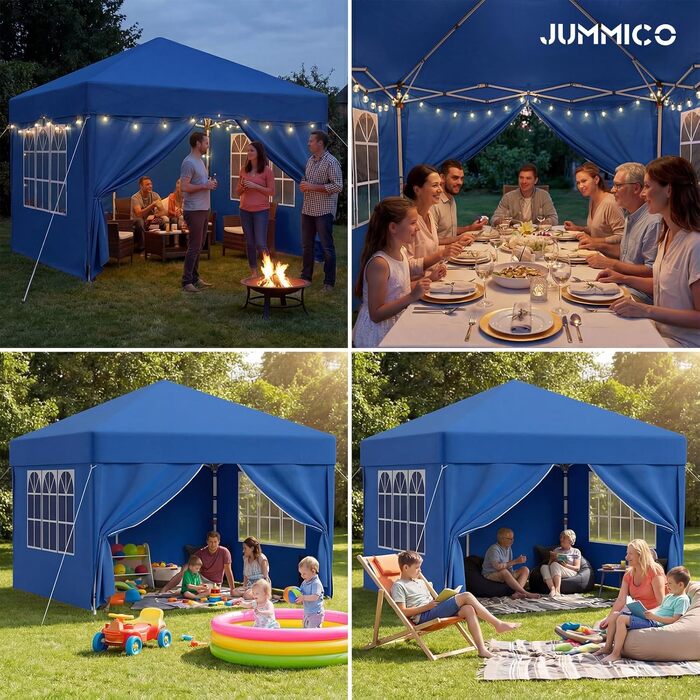 Павільйон садовий JUMMICO 3x3м водонепроникний, з бічними стінками, UV 50+, для кемпінгу та вечірок (Синій)