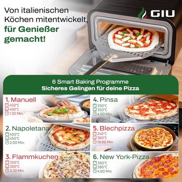 Електрична піч для піци GIU (Nero) – Професійна піч для неаполітанської піци з FusionHeat-Tech, понад 400°C, з каменем для випікання
