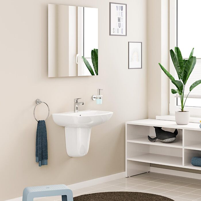 Змішувач для ванної кімнати GROHE StartEdge, економічний, з холодною водою в середній позиції (з поп-ап зливом, інструментом 3-в-1, легко встановлюється), 23900001 (хром, S-Size, з Push-Open зливним пристроєм)