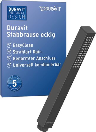 Універсальна ручна душова лійка Duravit, квадратна, чорний мат, з режимом Rain, силіконові насадки для легкого очищення