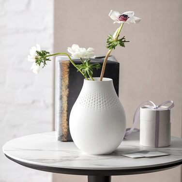 Ваза Villeroy & Boch Manufacture Collier 20 см, біла - сучасна ваза для квітів, декор, преміум фарфор Perle Transparent Hoch