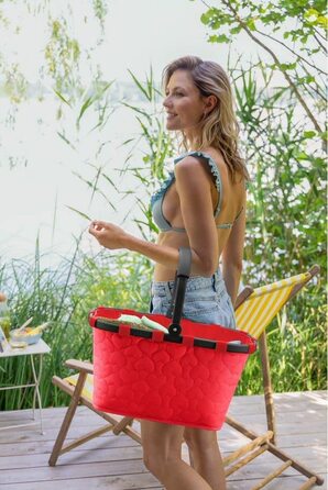 Кошик для покупок reisenthel carrybag Frame Hearts Red – міцний, місткий, з водовідштовхувальним покриттям, зручна ручка, внутрішня кишеня, червоний з принтом сердець