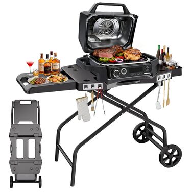 Мобільний гриль-візок для грилів Ninja Woodfire, Weber, Blackstone, Nexgrill, Traeger та інших, з тримачем для паперових рушників (108x33x66 см)