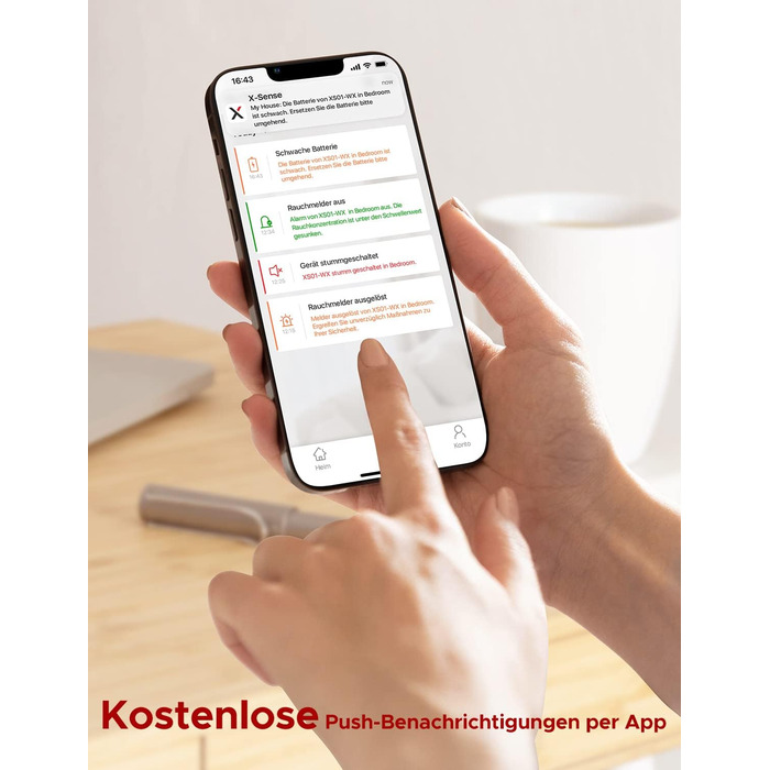 Датчик диму X-Sense Wi-Fi, EN14604, з батареєю, сповіщення в додатку, 1 шт.