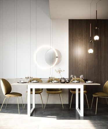 Розсувний обідній стіл Newfurn 160-200 см, білий із стільницею під піщаник, сучасний скандинавський стиль, для кухні та вітальні