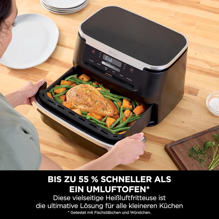 Аерофритюрниця Ninja FlexDrawer AF550EU 6.6 л, чорна: багатофункціональна фритюрниця 6-в-1 з великою шухлядою Dual Zone, функціями запікання та Max Crisp
