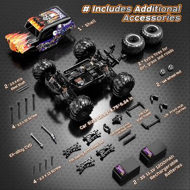 Радіокерований автомобіль 1/14 Brushless 70 км/год, 4WD, амортизатори, 2x LiPo акумулятори, фіолетовий - для дорослих