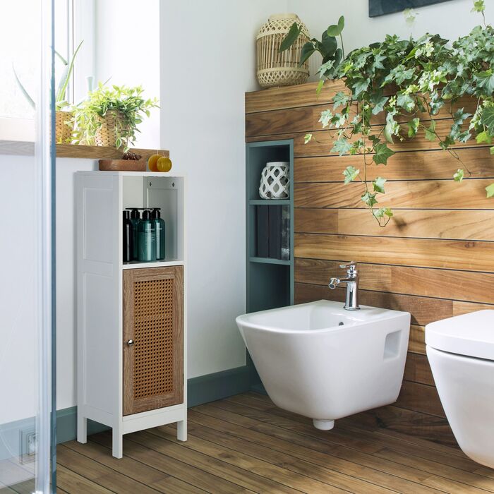 Шафка для ванної кімнати Relaxdays з ротанговими дверцятами