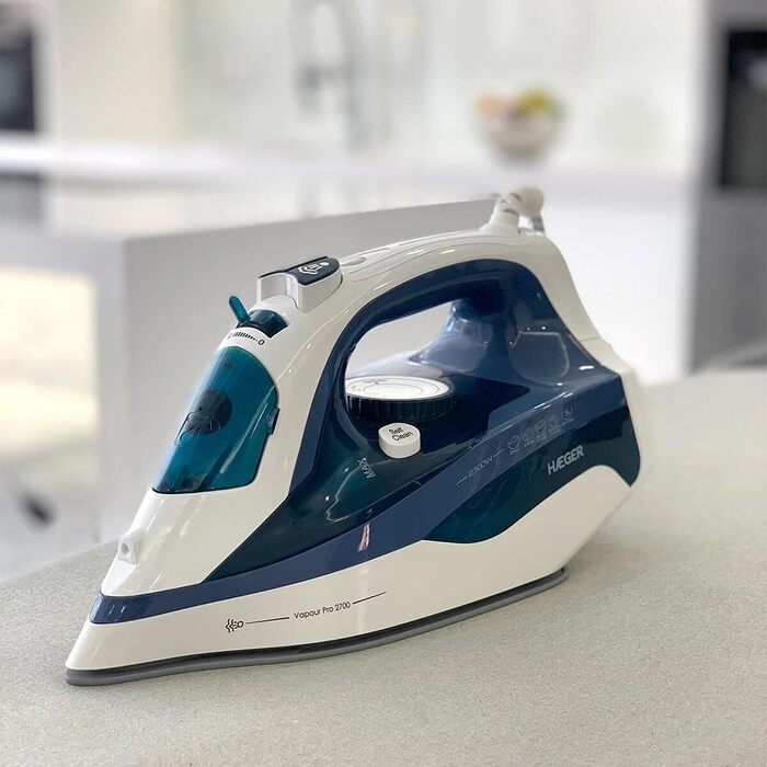 Парова праска HAEGER VAPOUR PRO 2700 Вт, керамічна підошва, антинакіпна система, захист від протікання, самоочищення, вертикальний пар, 45 г/хв