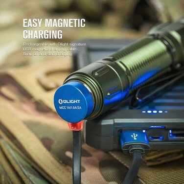 Тактичний ліхтар OLIGHT Warrior 3S 2300 люменів, 5 режимів, USB-заряджання, з датчиком відстані, водонепроникний IPX8, для кемпінгу, туризму, виживання, пошуку, зелений