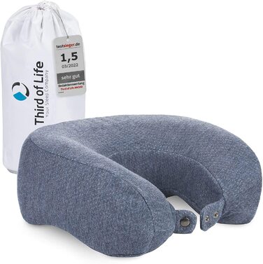 Ергономічна подушка для шиї ANDAR QuickDry з Memory-Foam для подорожей, швидковисихаючий чохол, проти болю в шиї, сіра, для літака, авто