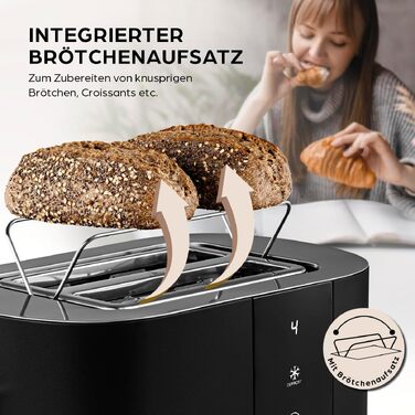 Тостер GOURMETmaxx для 2 скибок, антрацит. Електричний тостер з 6 режимами підсмажування, таймером, підставкою для булочок та функцією підігріву. Сенсорне керування.