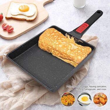 Японська омлетниця Tamagoyaki AIKENBBKK, антипригарна сковорода 23x21 см зі знімною ручкою, для духовки та посудомийної машини, чорна