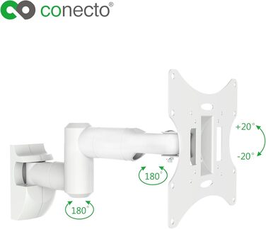 Настінний кронштейн для моніторів та телевізорів connecto до 42 дюймів, поворотний (+/-90°) та нахильний (+/-20°), VESA 50x50-200x200, до 30 кг, білий, SA-CC50252-V2