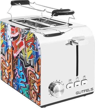 Тостер Gutfels TOAST 3010 G на 2 скибки з підставкою для булочок, 7 режимів, 850 Вт, функції розморожування, підігріву і зупинки, стильний дизайн Graffiti