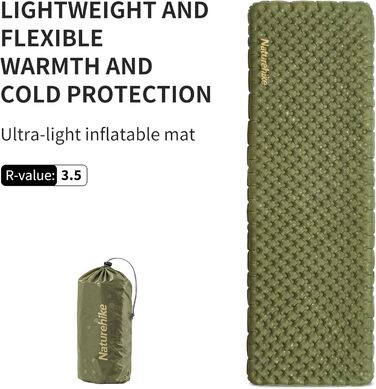 Термокилимок Naturehike 3,5R для кемпінгу, ультралегкий, 4 сезони (-6℃), самонадувний, з мішком-насосом, висока ізоляція, для зими