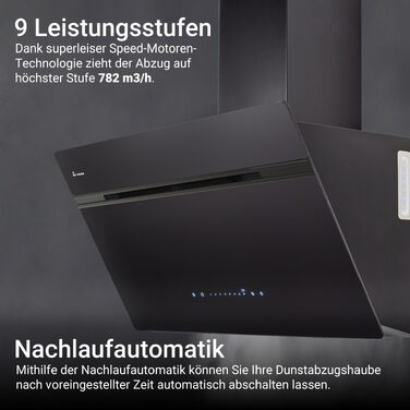 Витяжка кухонна KKT Kolbe Aurora 6005FB Full-black: 80 см, скло, чорна, продуктивність 782 м³/год, WiFi, сенсорне керування, RGBW LED-підсвітка, режим рециркуляції та відведення
