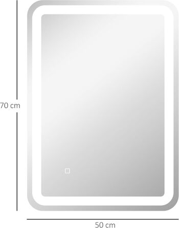 Дзеркало для ванної кімнати HOMCOM з підсвічуванням 50 x 70 см, LED, 3 кольори світла, сенсорне управління, функція пам'яті, антизапар, срібло