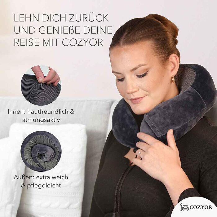 Набір для подорожей Cozyor 4 в 1: подушка для шиї, маска для сну, подушка для подорожей 2 в 1 та беруші з рюкзак-кліпом та кріпленням для валізи, червоний.