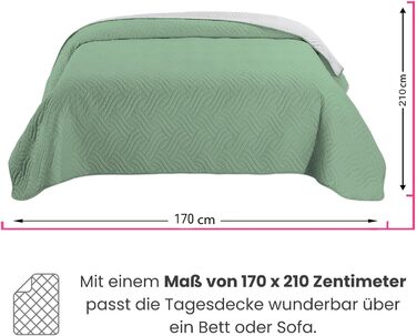Покривало Wometo 170x210 см, мікрофібра, двостороннє, стьобане, зелено-світло-сіре, OekoTex, для дивана та ліжка