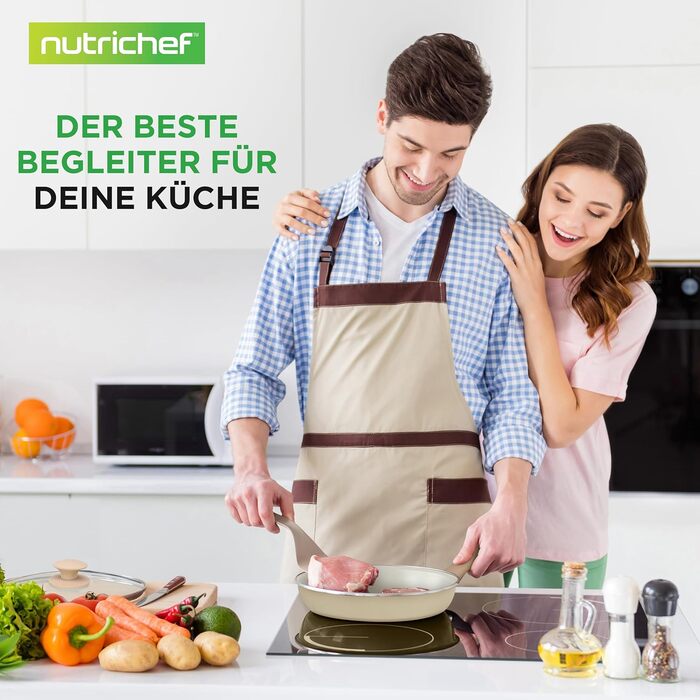 Набір посуду NutriChef 54 шт. – сковороди, каструлі, кухонні аксесуари талового кольору. З ножами, формами для випічки та аксесуарами. Підходить для індукційних, газових та електричних плит. Здорове та дієтичне приготування їжі