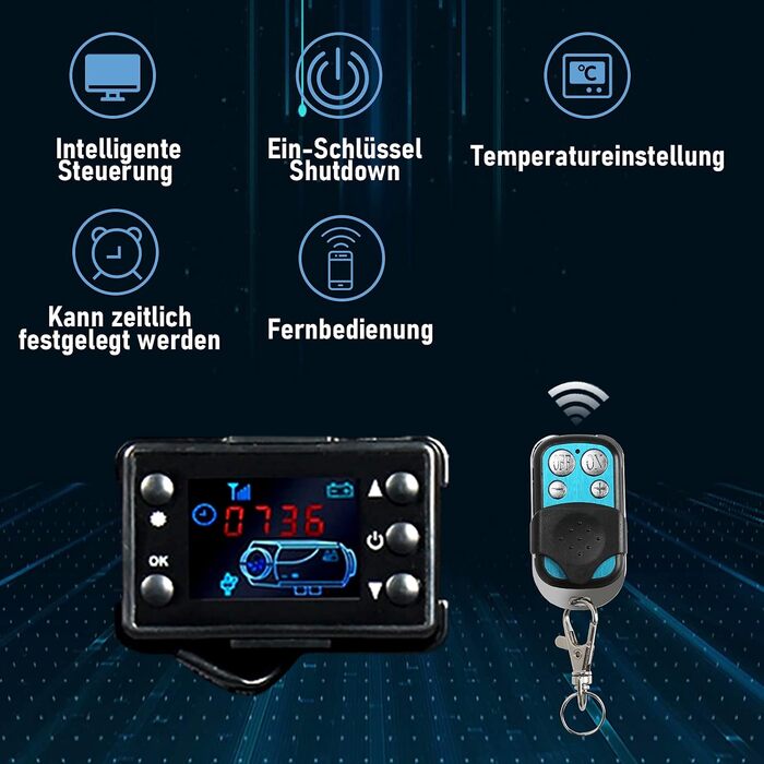 Автономний дизельний обігрівач повітря Randaco 8кВт з LCD-дисплеєм та дистанційним керуванням для кемпера, човна та автомобіля (вертикальний)