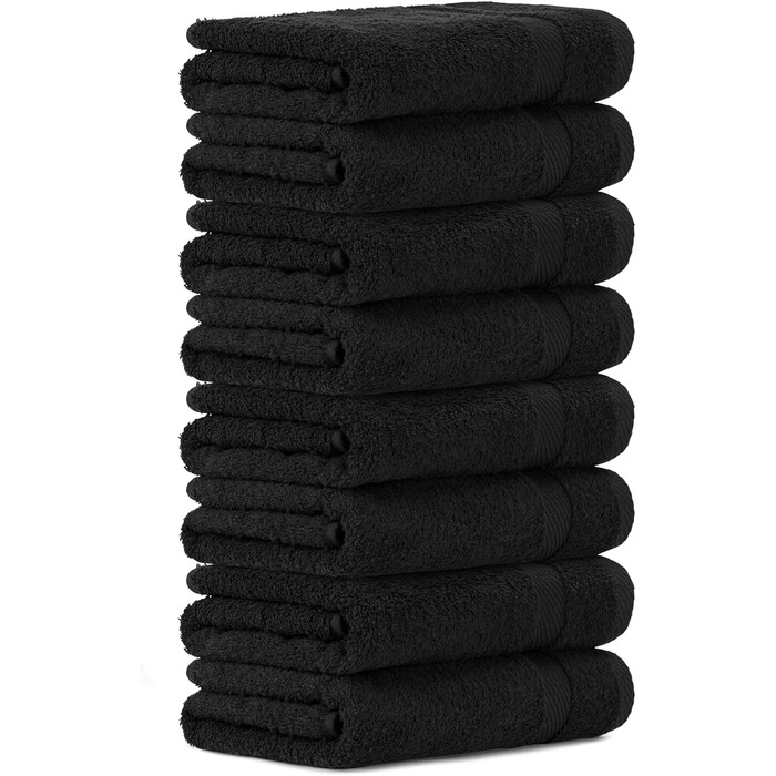 Рушники для рук Luckytowel 50x100 см, 100% бавовна, 600 г/м², Oeko-Tex, комплект 8 шт, чорні