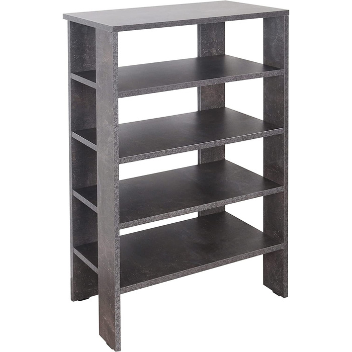 Вузька і висока полиця для взуття RICOO WM040-BG 88x60x32 см, 4-рівнева, пресована деревина, бетонний сірий, відкритий взуттєвий стелаж для передпокою