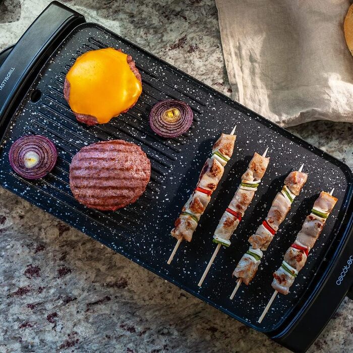 Електричний гриль Cecotec Tasty&Grill 2000 InoxStone, антипригарна панель Rockwater, 2000 Вт, регулятор температури, корпус із нержавіючої сталі