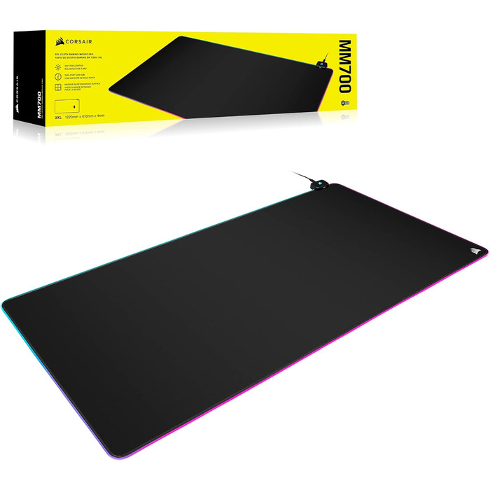 Килимок для миші Corsair MM700 RGB Extended - великий, 930x400 мм, з підсвічуванням RGB, хаб USB, чорний