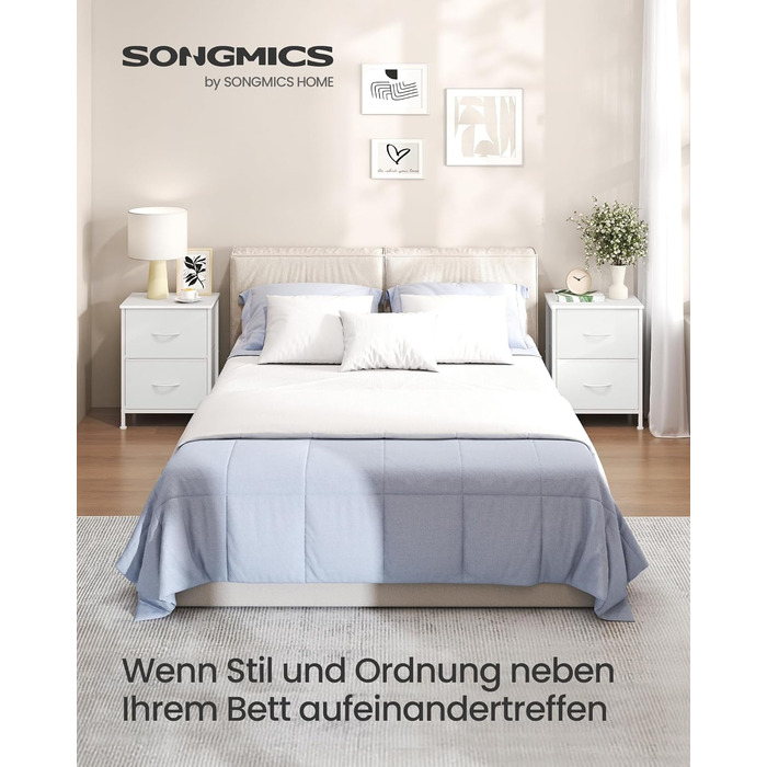 SONGMICS Комод з 2 висувними ящиками, тумбочка, шафка для зберігання, сталь, МДФ, флізелін, для спальні, прихожей, вітальні, чорний, LGS32BH03
