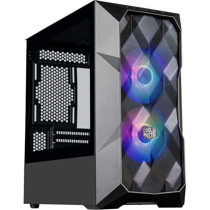 Корпус для ПК Cooler Master TD300 Mesh Mini-Tower для Micro-ATX та Mini-ITX, ігровий корпус з високим повітряним потоком, 2 ARGB вентилятори 120 мм, бічна панель із загартованого скла, знімна кришка, ARGB/PWM-хаб