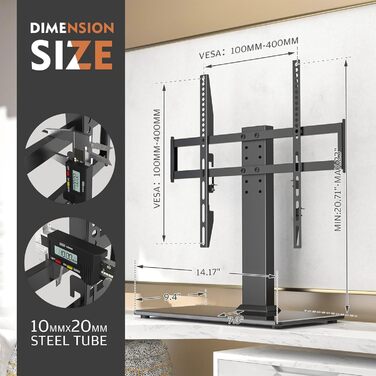 Універсальна підставка для телевізора 27-55" LCD/LED, 9 рівнів регулювання висоти, загартоване скло, кабель-менеджмент, VESA 400x400, HT08B-001