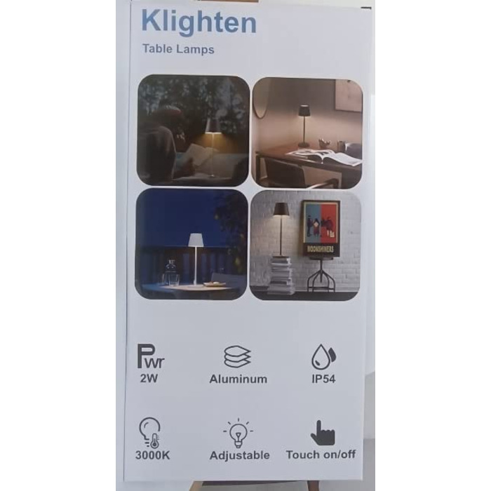 Klighten Набір з 2 димованих LED настільних ламп, тепле світло 3000K, акумуляторні, дизайнерські, USB зарядка, темно-сірий алюміній, для дому та вулиці