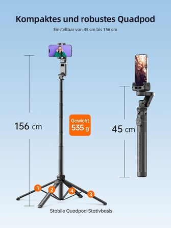 Стабілізатор-джимбал Rollei Easy Creator з AI-трекінгом 360°, автослідуванням обличчя, селфі-стік із пультом для смартфона, штатив для зйомки відео, стрімінгу та влогів