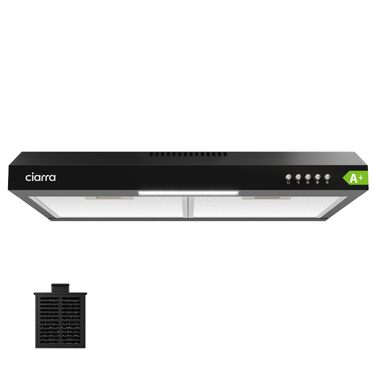 Витяжка кухонна CIARRA CBCB6906D 60 см, вбудована плоска, клас A++, продуктивність 391 м³/h, LED-підсвічування, режим рециркуляції та відводу, чорна